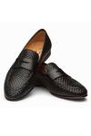 Buy_3DM LIFESTYLE_Black Woven Leather Penny Loafers  _at_Aza_Fashions