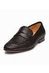 Buy_3DM LIFESTYLE_Black Woven Leather Penny Loafers  _Online_at_Aza_Fashions