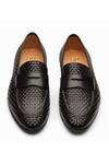 Shop_3DM LIFESTYLE_Black Woven Leather Penny Loafers  _at_Aza_Fashions