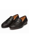 3DM LIFESTYLE_Black Woven Leather Penny Loafers  _Online_at_Aza_Fashions