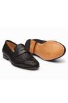 3DM LIFESTYLE_Black Woven Leather Penny Loafers  _at_Aza_Fashions