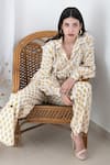 Shop_Kalakaari By Sagarika_Yellow Cotton Floral Hand Blocks Collared Neck Print Shirt And Pant Set _Online_at_Aza_Fashions