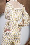 Kalakaari By Sagarika_Yellow Cotton Floral Hand Blocks Collared Neck Print Shirt And Pant Set _at_Aza_Fashions
