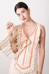 Buy_Kalakaari By Sagarika_White Cotton Printed Stripes V Neck Dress _Online_at_Aza_Fashions