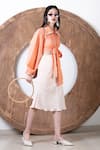 Shop_Kalakaari By Sagarika_White Cotton Stripes Collared Neck Shirt With Asymmetric Skirt _at_Aza_Fashions
