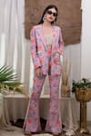 Buy_Kalakaari By Sagarika_Pink Cotton Printed Floral Hand Blocks Lapel Collar Blazer And Pant Set _at_Aza_Fashions