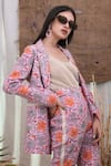 Kalakaari By Sagarika_Pink Cotton Printed Floral Hand Blocks Lapel Collar Blazer And Pant Set _Online_at_Aza_Fashions