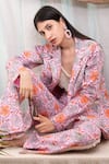 Buy_Kalakaari By Sagarika_Pink Cotton Printed Floral Hand Blocks Lapel Collar Blazer And Pant Set _Online_at_Aza_Fashions