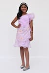 Buy_Fayon Kids_Purple Organza Embroidery One Shoulder Dress _at_Aza_Fashions