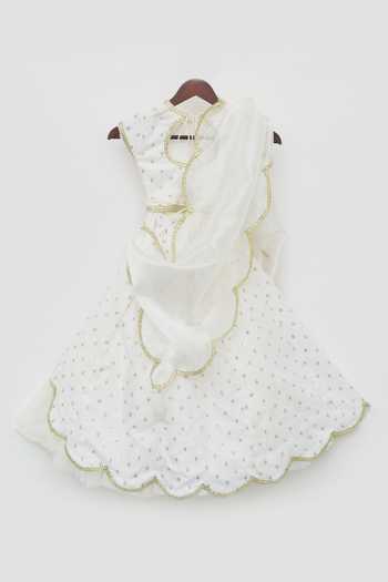 Shop_FAYON KIDS_White Organza Sequins Ruffle Layered Lehenga Set _at_Aza_Fashions