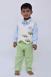 Buy_Fayon Kids_Blue , Satin Embroidery Waist Coat And Pant Set _at_Aza_Fashions