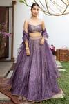 Buy_Jade by Monica and Karishma_Purple Organza And Tulle Embroidery Thread & Sequin V Neck Valini Lehenga Set _at_Aza_Fashions