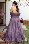 Shop_Jade by Monica and Karishma_Purple Organza And Tulle Embroidery Thread & Sequin V Neck Valini Lehenga Set _at_Aza_Fashions