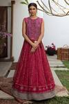 Buy_Jade by Monica and Karishma_Red Organza Embroidery Thread Round Hiya Skirt And Top Set _at_Aza_Fashions
