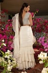 Shop_Jade by Monica and Karishma_White Crepe And Tulle Embroidery Thread Paloma Ruffle Saree With Blouse  _at_Aza_Fashions