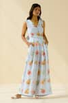 Pozruh By Aiman Blue Hemp Floral Scallop Neck Kelly Tie-back Jumpsuit Online at Aza Fashions Pozruh By Aiman_Blue Hemp Floral Scallop Neck Kelly Tie-back Jumpsuit _Online_at_Aza_Fashions
