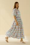 Pozruh By Aiman_Blue Hemp Floral Print Iris Skirt _Online_at_Aza_Fashions