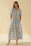 Buy_Pozruh By Aiman_Blue Hemp Floral Print Iris Skirt _Online_at_Aza_Fashions