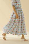 Pozruh By Aiman_Blue Hemp Floral Print Iris Skirt _at_Aza_Fashions