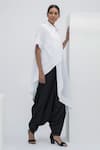 Aakaar_White Cotton Spread Collar Overlap Draped Tunic _Online_at_Aza_Fashions