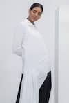 Aakaar_White Cotton Spread Collar Waterfall Hem Tunic_at_Aza_Fashions