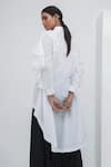 Shop_Aakaar_White Cotton Band Collar Layered Frill Detail Tunic _at_Aza_Fashions