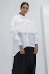 Buy_Aakaar_White Cotton Band Collar Layered Frill Detail Tunic _Online_at_Aza_Fashions