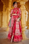 Buy_The Royaleum_Pink Uppada Embroidered Floral High Printed Front Slit Anarkali Set _at_Aza_Fashions