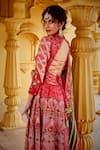 Shop_The Royaleum_Pink Uppada Embroidered Floral High Printed Front Slit Anarkali Set _at_Aza_Fashions