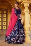 Buy_The Royaleum_Blue Uppada Printed Patola Round Anarkali With Dupatta  _at_Aza_Fashions