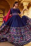 The Royaleum_Blue Uppada Printed Patola Round Anarkali With Dupatta  _Online_at_Aza_Fashions