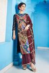Buy_The Royaleum_Brown Crepe, Silk Dupion Floral Round Printed Kurta Palazzo Set _at_Aza_Fashions