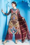 The Royaleum_Brown Crepe, Silk Dupion Floral Round Printed Kurta Palazzo Set _Online_at_Aza_Fashions