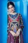 Buy_The Royaleum_Brown Crepe, Silk Dupion Floral Round Printed Kurta Palazzo Set _Online_at_Aza_Fashions