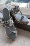 Shop_Foot Fuel_Silver Sequins, Stones Stonework Kolhapuri Platform Wedges _at_Aza_Fashions