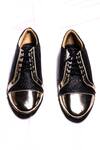 Shop_Foot Fuel_Black Suede Glitter And Metallic Shoes_at_Aza_Fashions