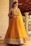 Buy_Basanti - Kapde Aur Koffee_Yellow Raw Silk Embroidered Sequins One Shoulder Draped Choli And Lehenga Set _at_Aza_Fashions