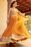 Basanti - Kapde Aur Koffee_Yellow Raw Silk Embroidered Sequins One Shoulder Draped Choli And Lehenga Set _Online_at_Aza_Fashions