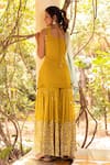 Shop_Basanti - Kapde Aur Koffee_Yellow Georgette Embroidered Sequins High Neck Work Kurta Sharara Set For Women_at_Aza_Fashions