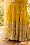 Shop_Basanti - Kapde Aur Koffee_Yellow Georgette Embroidered Sequins High Neck Work Kurta Sharara Set For Women_Online_at_Aza_Fashions