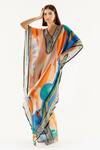Buy_Rajdeep Ranawat_Multi Color Silk Geometric V Neck Elenor Printed Kaftan_at_Aza_Fashions