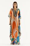 Buy_Rajdeep Ranawat_Multi Color Silk Geometric V Neck Elenor Printed Kaftan_Online_at_Aza_Fashions