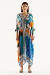 Buy_Rajdeep Ranawat_Multi Color Silk Geometric V Neck Majida Print Kaftan_at_Aza_Fashions