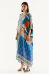 Buy_Rajdeep Ranawat_Multi Color Silk Geometric V Neck Majida Print Kaftan_Online_at_Aza_Fashions