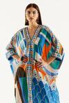 Shop_Rajdeep Ranawat_Multi Color Silk Geometric V Neck Majida Print Kaftan_Online_at_Aza_Fashions