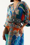 Rajdeep Ranawat_Multi Color Silk Geometric V Neck Majida Print Kaftan_at_Aza_Fashions