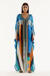 Shop_Rajdeep Ranawat_Multi Color Silk Geometric V Neck Verusha Print Kaftan_at_Aza_Fashions