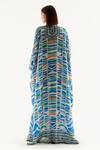 Shop_Rajdeep Ranawat_Blue Silk Geometric Band Collar Dakota Kaftan Tunic_at_Aza_Fashions