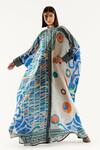 Buy_Rajdeep Ranawat_Blue Silk Geometric Band Collar Dakota Kaftan Tunic_Online_at_Aza_Fashions