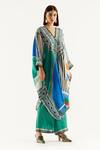 Rajdeep Ranawat_Multi Color Silk, Satin Geometric V Neck Dalilah Kaftan Tunic And Pant Set_Online_at_Aza_Fashions